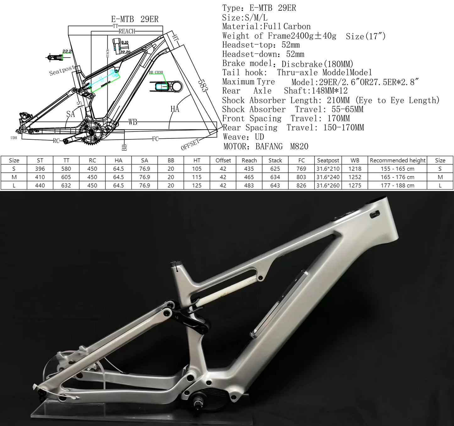 CEF55 Carbon Bafang M820 eMTB | Rear Travel 150mm
